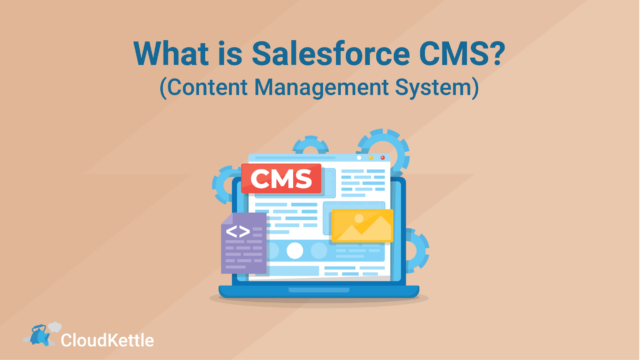 What is Salesforce CMS? (Content Management System). Computer with CMS dashboard