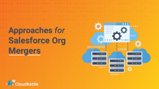 Approaches for Salesforce Org Mergers. Image of three consoles merging into one