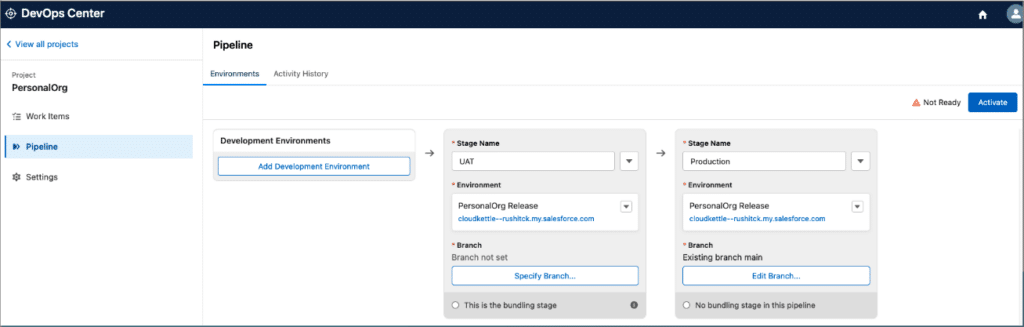 DevOps Center pipeline - adding development environments