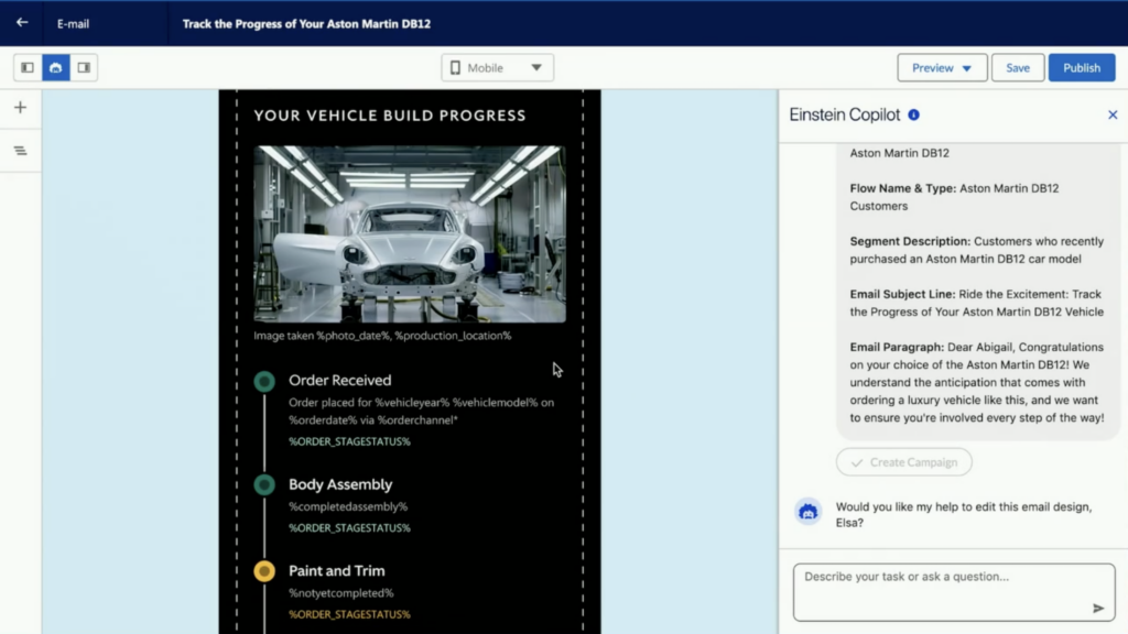 Screenshot of new personalization string displayed during the main keynote demo at Salesforce Connections