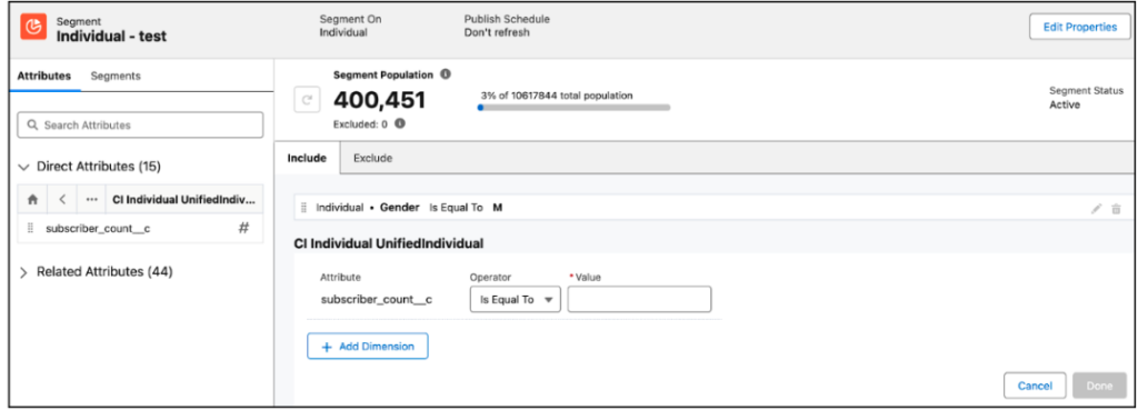 Using calculated insights as an include criteria in a segment filter