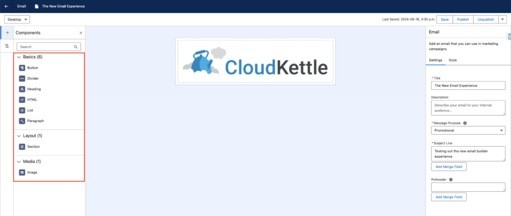 New email experience in MCAE
