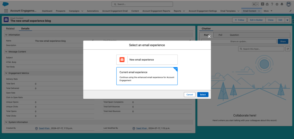 New Email experience in Salesforce MCAE