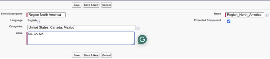 Country Picklist configuring region values